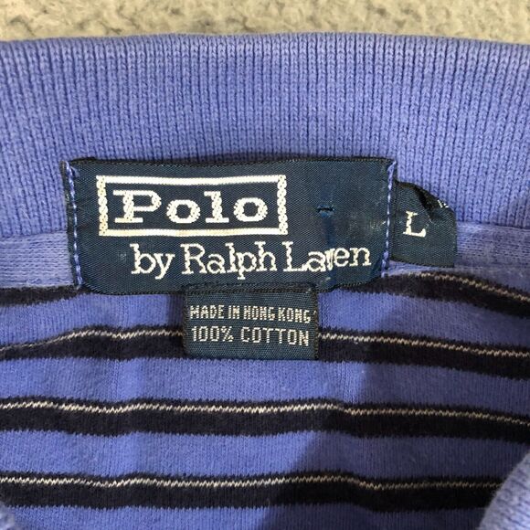 Polo Ralph Lauren Shirt Mens Large Blue Black Striped Golf‎ Pony Logo Collared - Picture 6 of 9